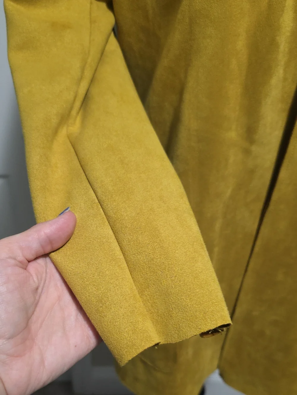Premise Faux Leather Suede Open Front Blazer Mustard Seed Golden Yellow Small